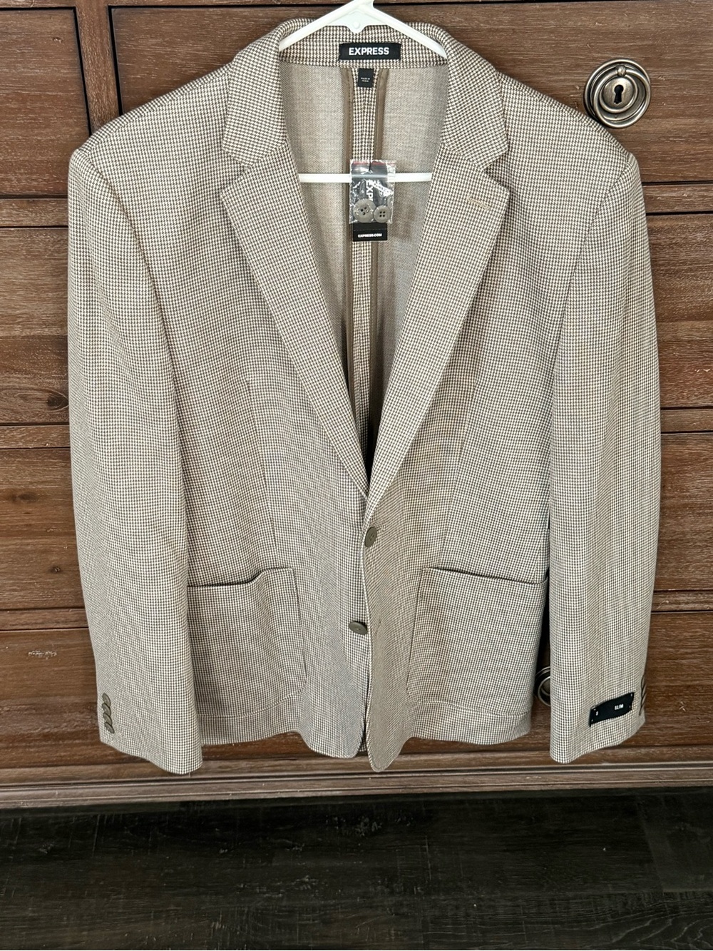 Express Men's Beige Houndstooth Sport Coat